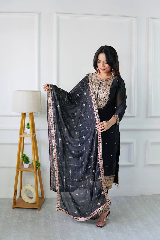 Classy Party Wear Look in Cosmo Silk with Heavy Sequin Work and Fancy Dupatta