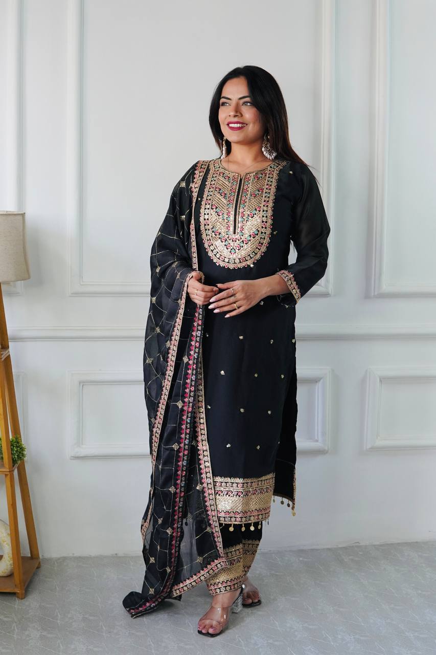 Classy Party Wear Look in Cosmo Silk with Heavy Sequin Work and Fancy Dupatta
