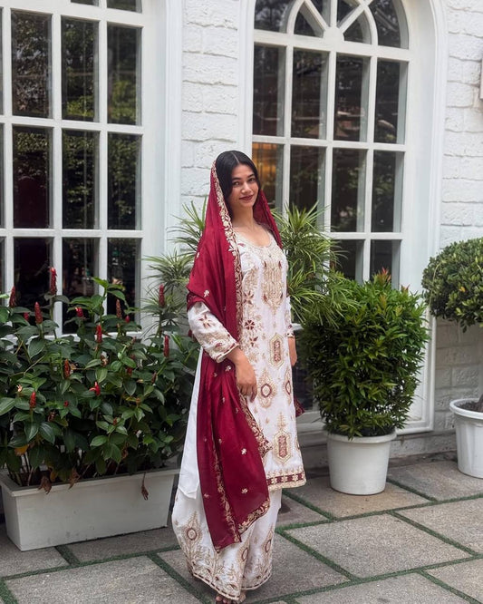New Designer Party Look in Heavy Chinon Silk with Fancy Dupatta and Embroidery Work