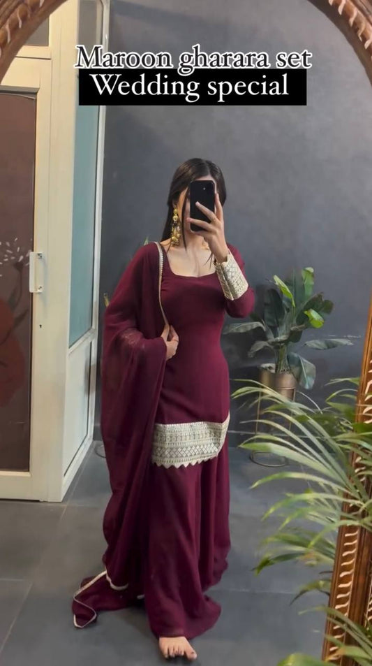 Designer Party Wear Heavy Faux Georgette Top and Plazzo Set with Embroidery Work and Fancy Dupatta