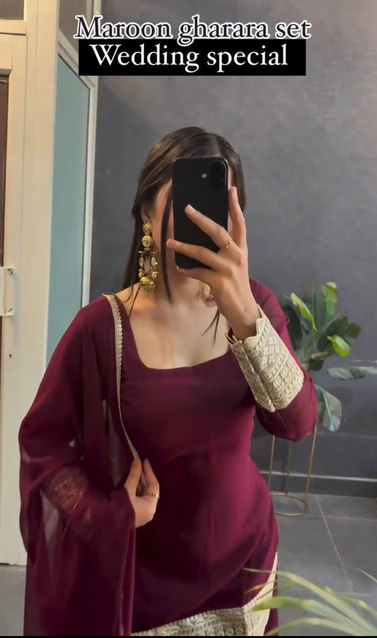 Designer Party Wear Heavy Faux Georgette Top and Plazzo Set with Embroidery Work and Fancy Dupatta