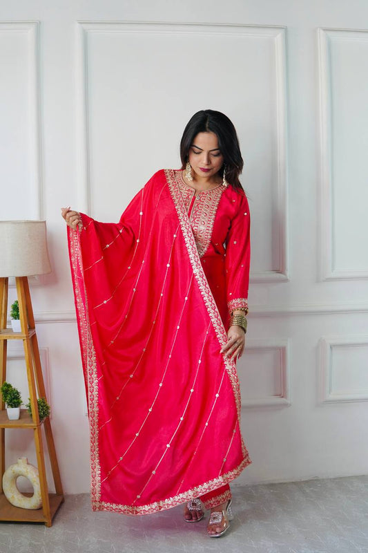 Pure Cosmo Silk Designer Party Wear Top and Pant with Intricate Heavy Embroidery and Sequins Work