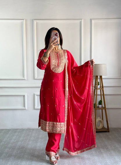 Pure Cosmo Silk Designer Party Wear Top and Pant with Intricate Heavy Embroidery and Sequins Work