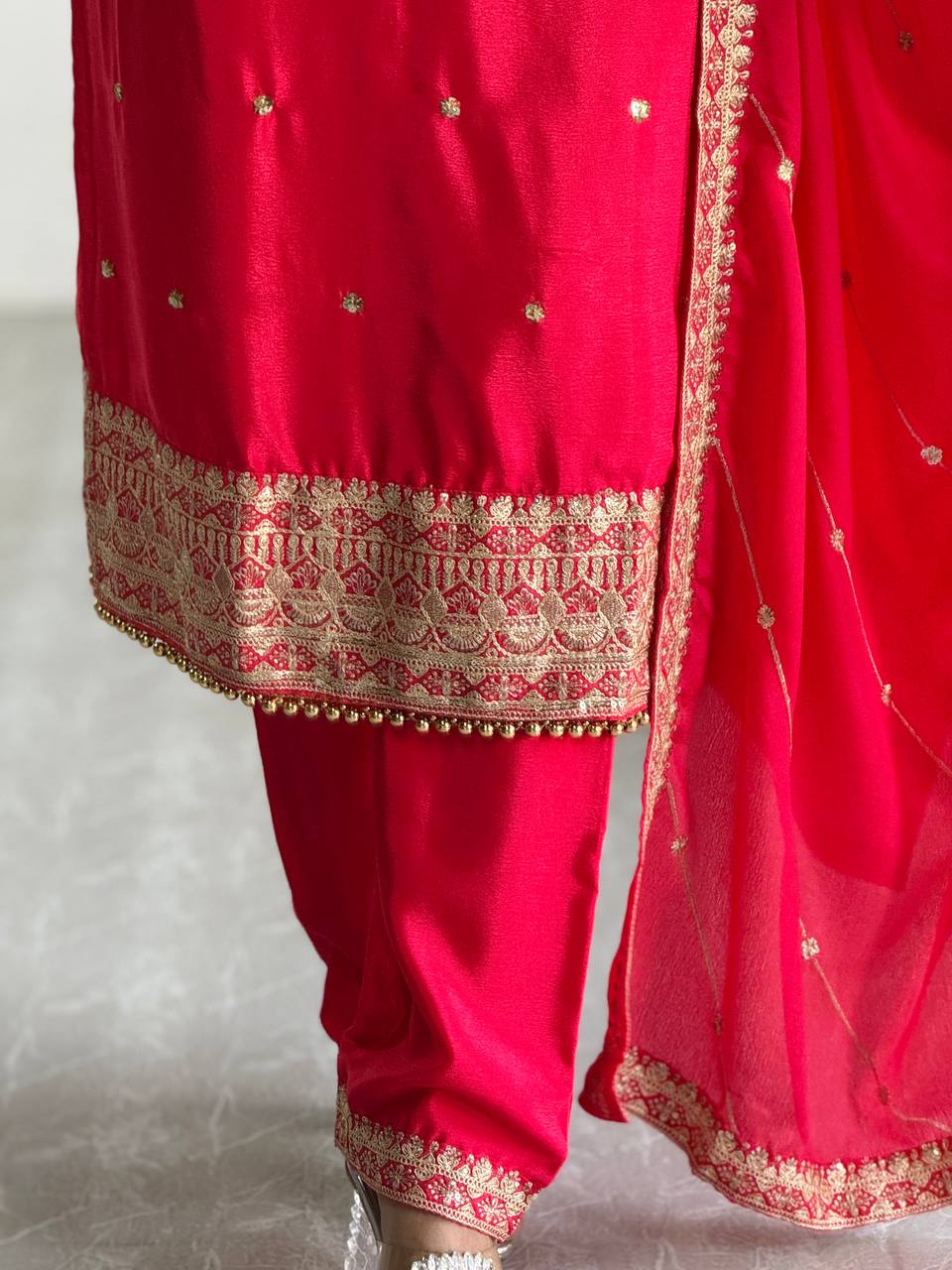 Pure Cosmo Silk Designer Party Wear Top and Pant with Intricate Heavy Embroidery and Sequins Work