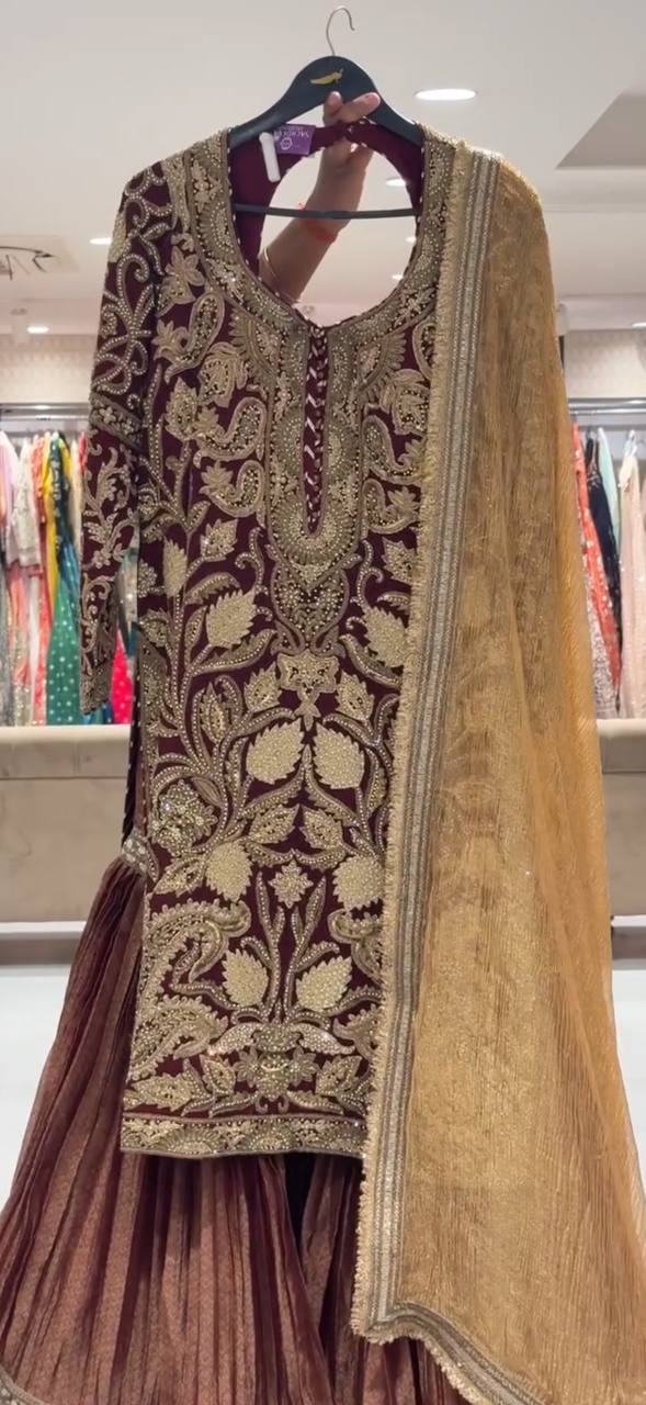 Trendy Brown Embroidered Work Sharara Pair - Jaipur Blossom