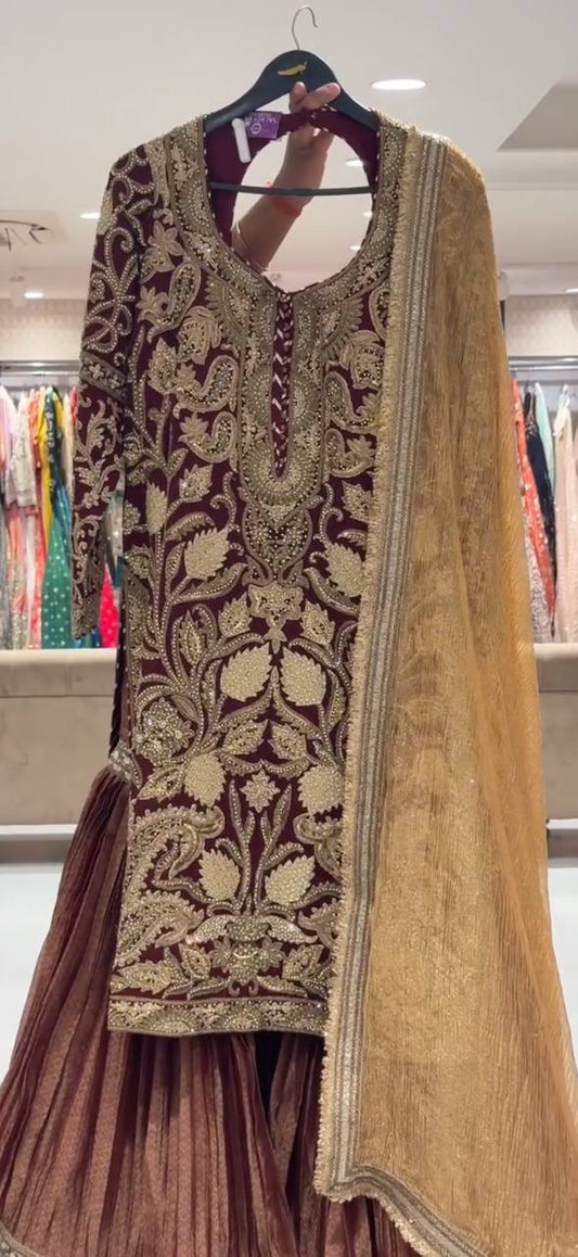 Trendy Brown Embroidered Work Sharara Pair - Jaipur Blossom