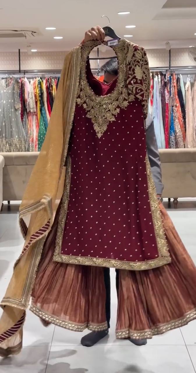 Trendy Brown Embroidered Work Sharara Pair - Jaipur Blossom