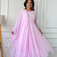Party Wear Gown with Pant in Pink Heavy Faux Georgette with Detailed Embroidery and Full Sleeves