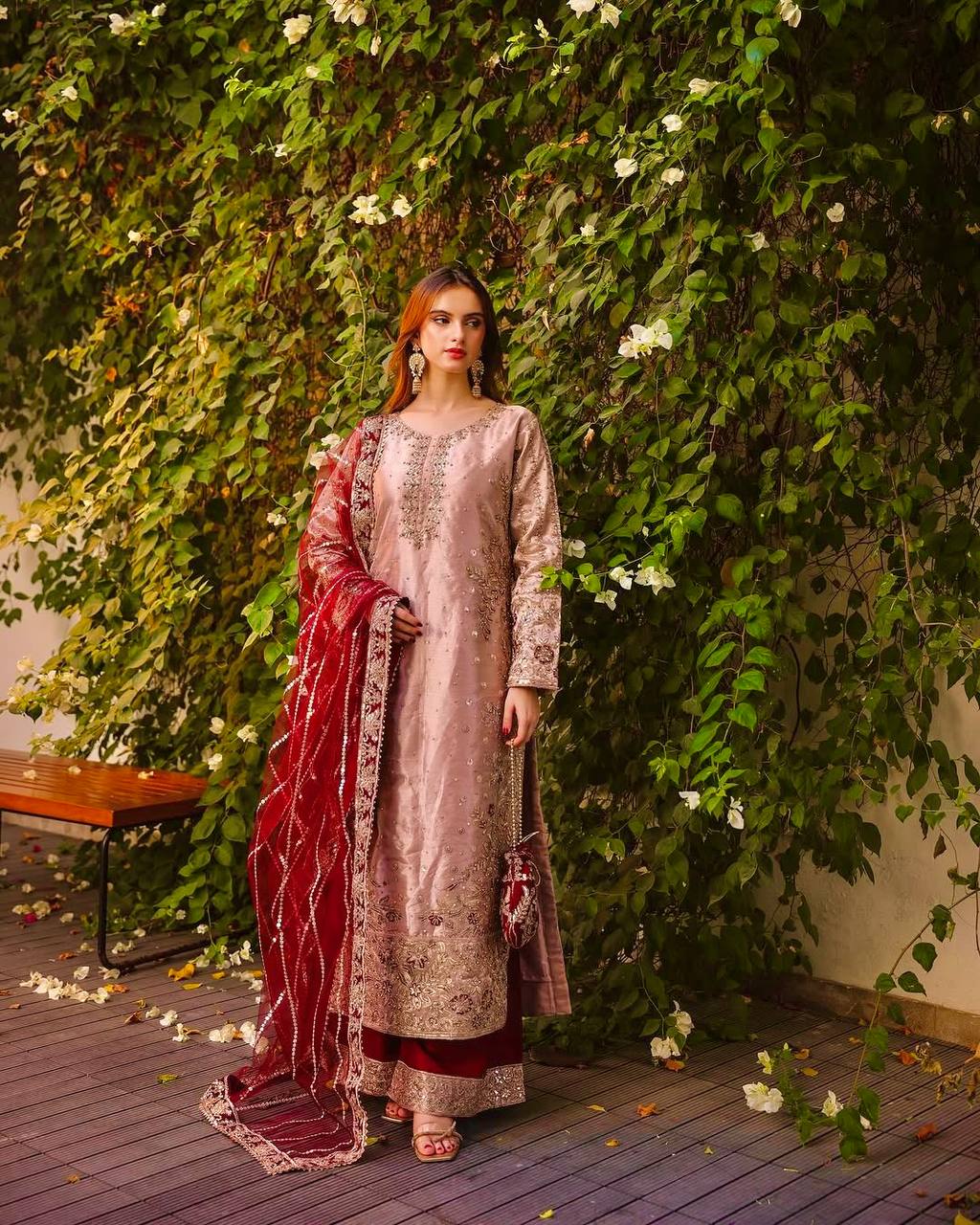 Heavily Embroidered Fancy Top-Plazzo Set with Matching Dupatta - Jaipur Blossom