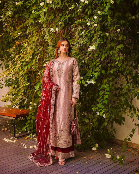 Heavily Embroidered Fancy Top-Plazzo Set with Matching Dupatta - Jaipur Blossom