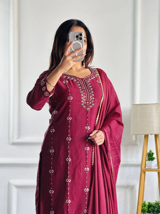 Designer Party Wear Look: Heavy Star Georgette Top and Pant with Moti Embroidery and Dupatta