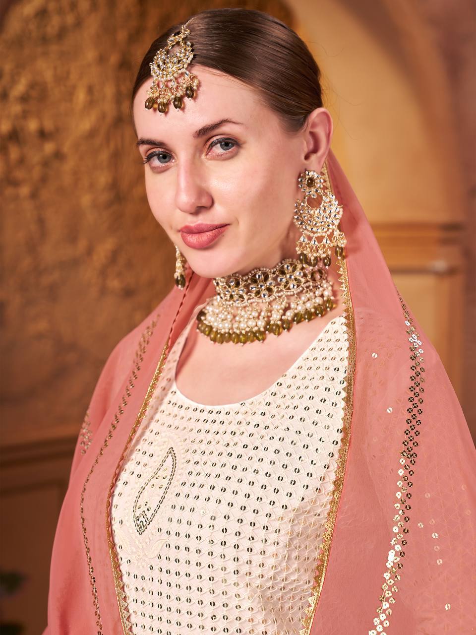 Fancy Party Wear Set with Embroidered Faux Georgette Top and Coordinated Bottom
