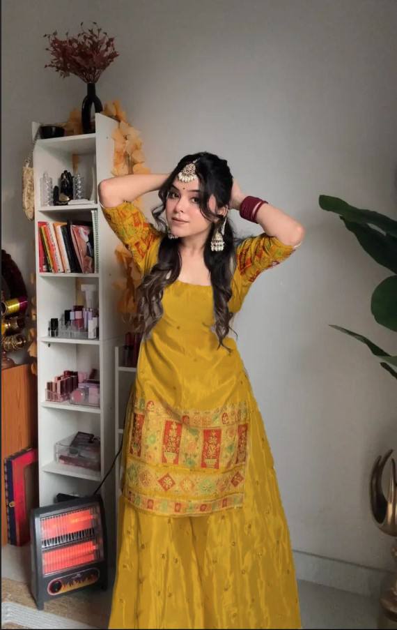New Designer Party Wear Set in Heavy Chinon Silk with Embroidered Top, Plazzo & Fancy Dupatta