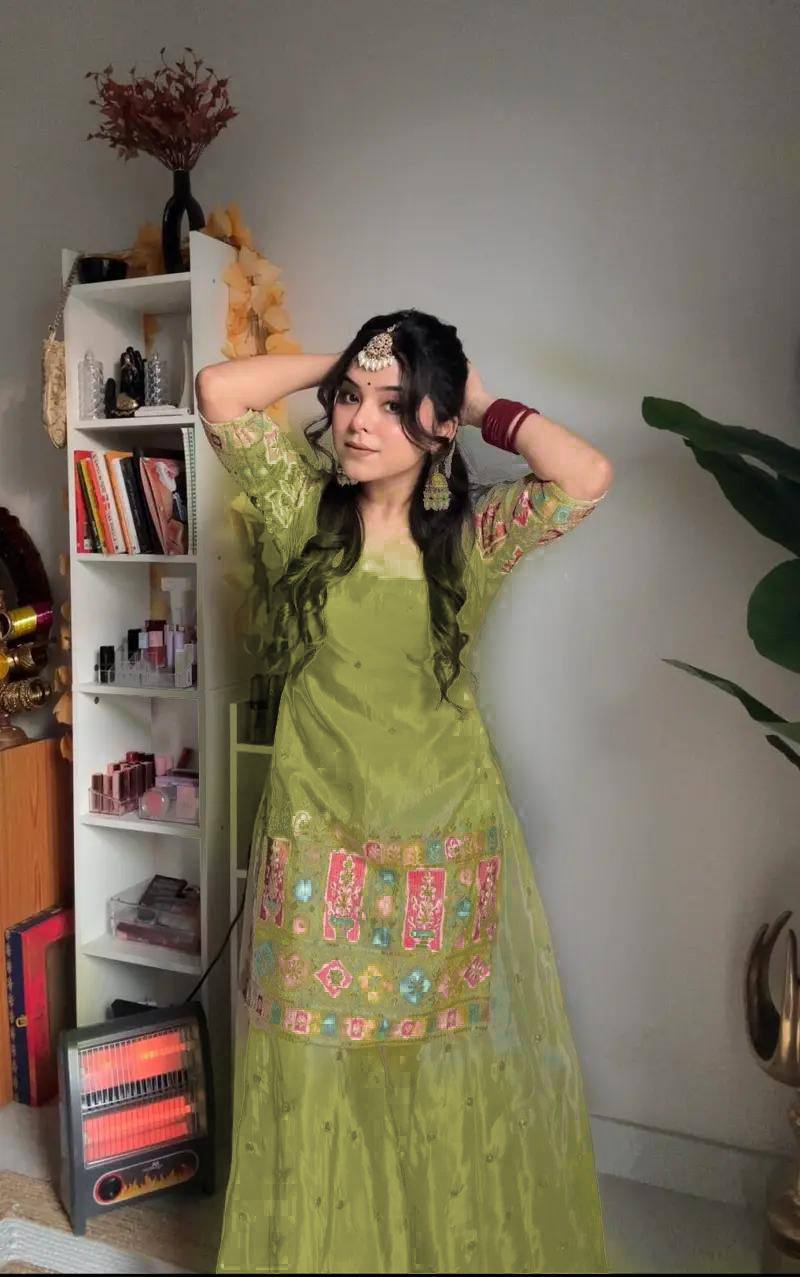 New Designer Party Wear Set in Heavy Chinon Silk with Embroidered Top, Plazzo & Fancy Dupatta