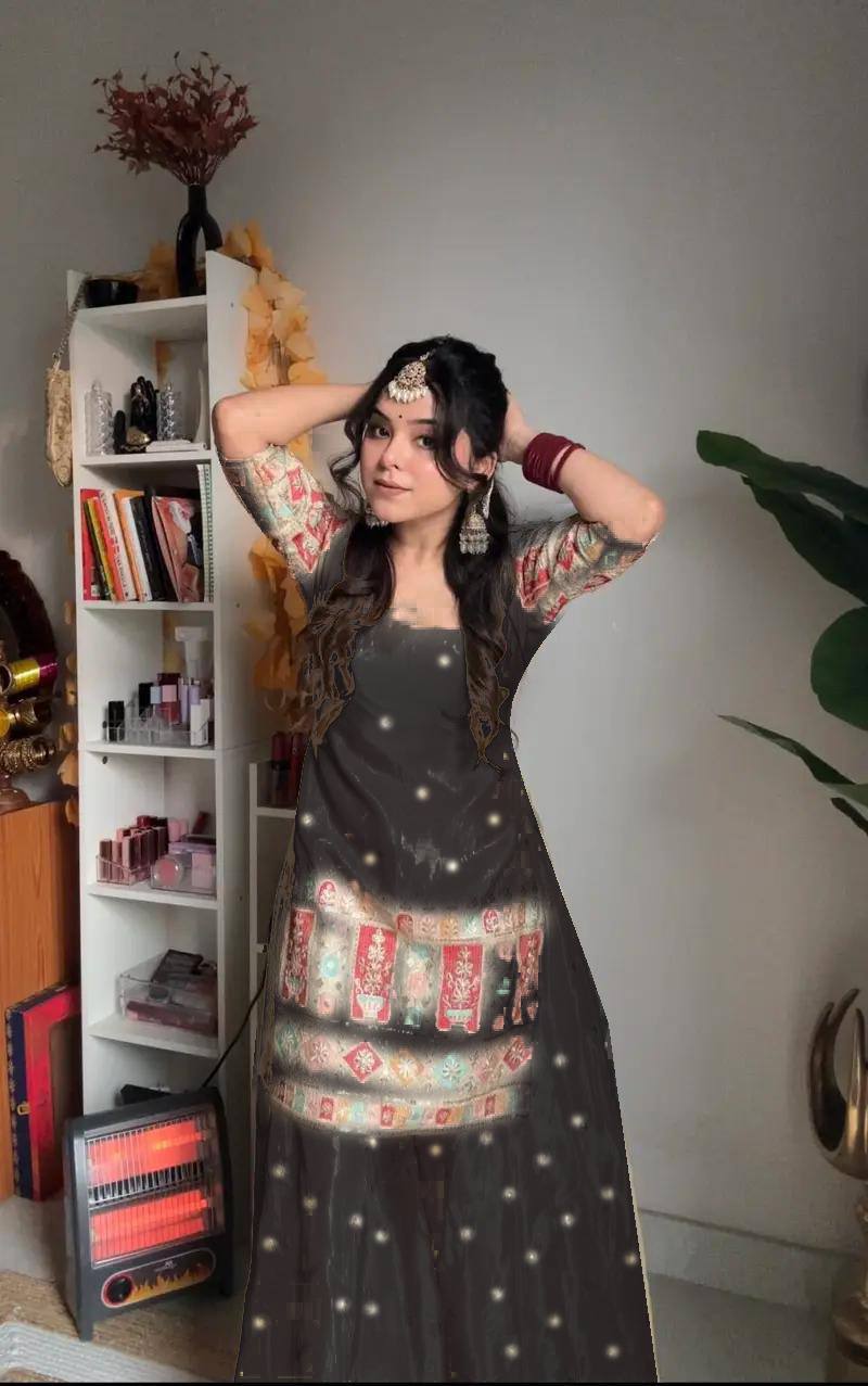 New Designer Party Wear Set in Heavy Chinon Silk with Embroidered Top, Plazzo & Fancy Dupatta