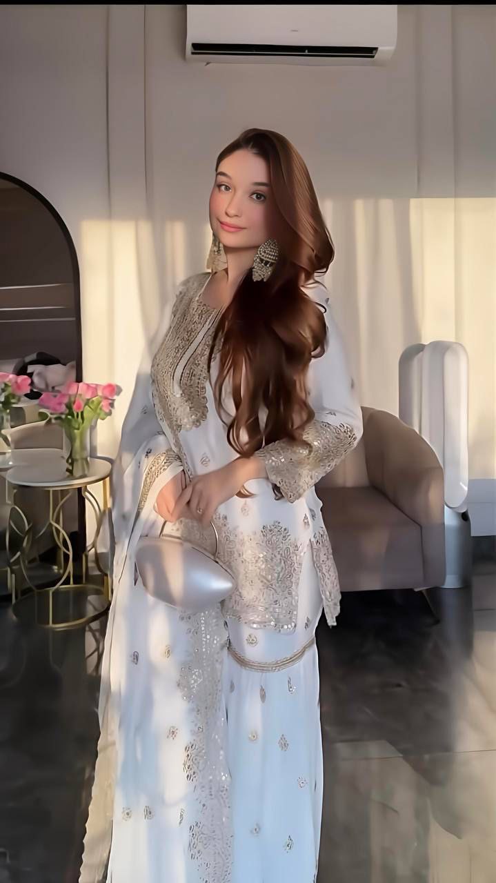 White New Designer Party Sharara Suit & Dupatta Set - Jaipur Blossom