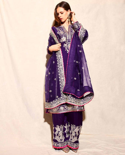 Heavy Embroidery Coding Sequence Work Set in Pure Chinnon Silk with Dupatta