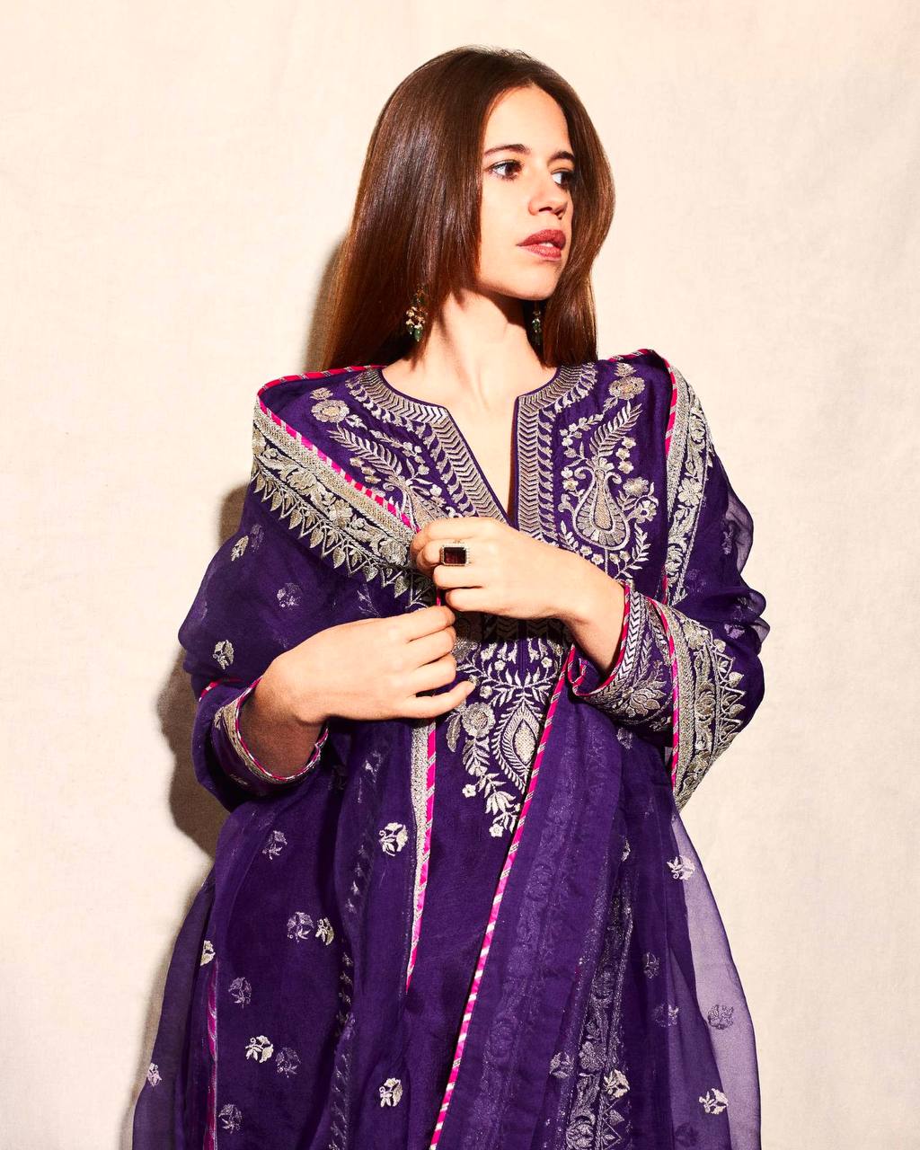 Heavy Embroidery Coding Sequence Work Set in Pure Chinnon Silk with Dupatta