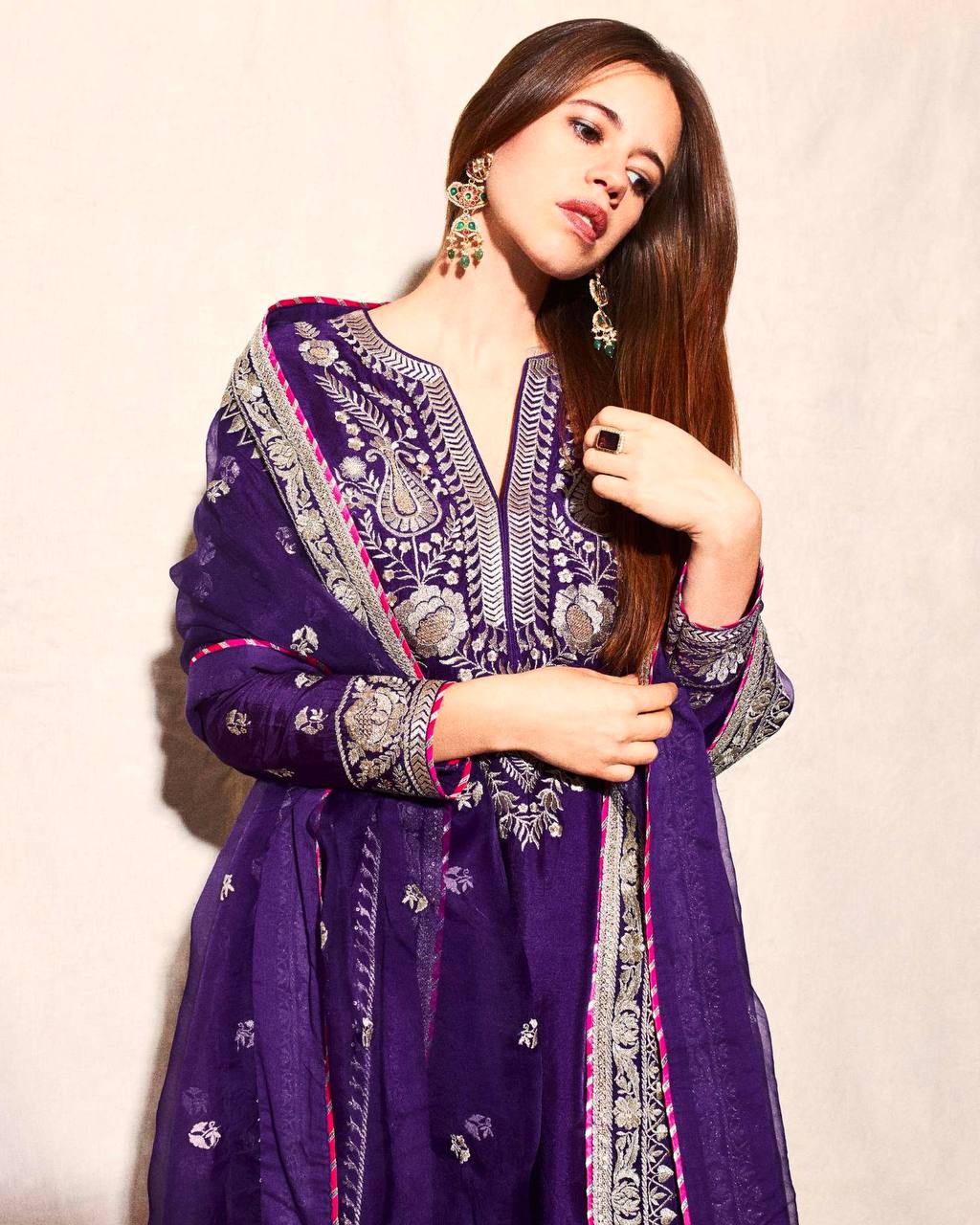 Heavy Embroidery Coding Sequence Work Set in Pure Chinnon Silk with Dupatta