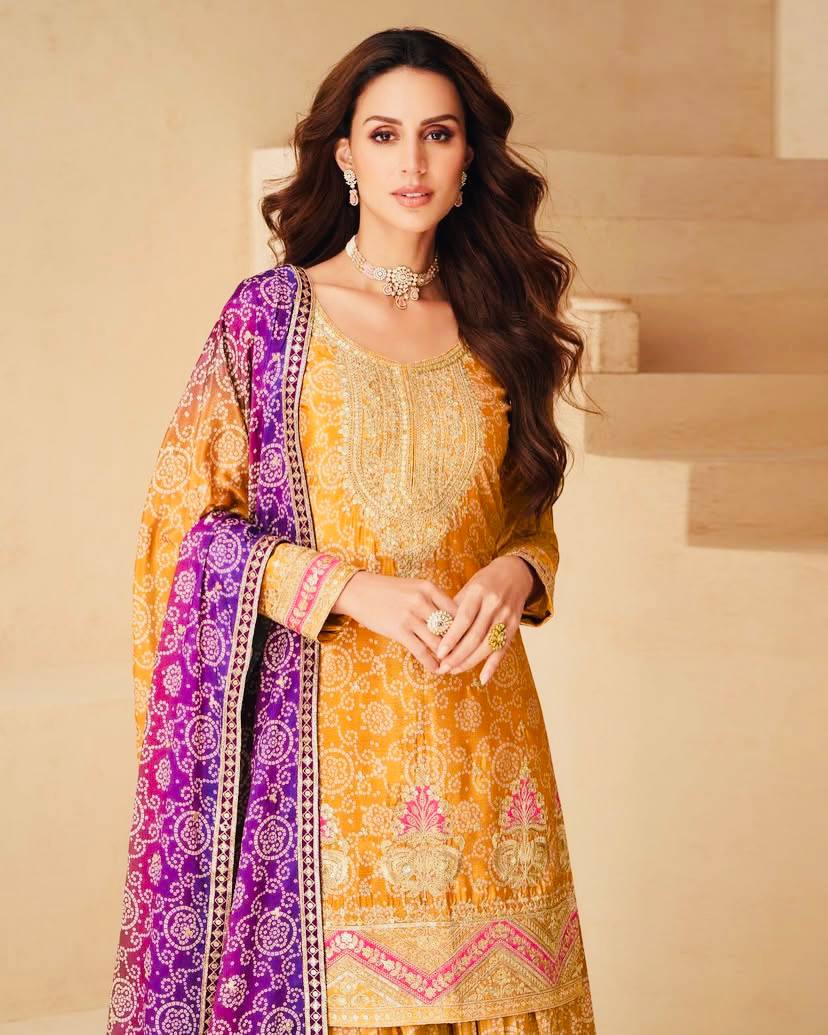 Fancy Bandhani Chunri 3pc Silk Suit Gul1 - Jaipur Blossom