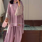 Designer Party Wear Top with Farshi Plazzo in Light Pink Natural Satin with Elegant Embroidery - Jaipur Blossom