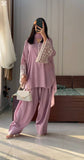 Designer Party Wear Top with Farshi Plazzo in Light Pink Natural Satin with Elegant Embroidery - Jaipur Blossom