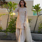 Elegant Cream Natural Satin Top with 5mm Embroidery and Farshi Plazzo - Jaipur Blossom