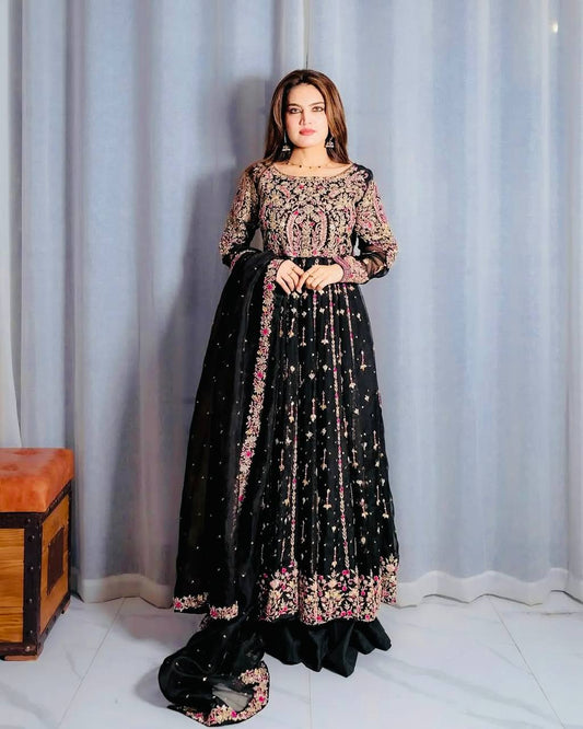 Black Elegant Designer Palazzo Set with Coordinated Top and Dupatta - Jaipur Blossom