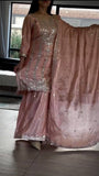 Party Wear Heavy Chinnon Silk Suit Set with Sharara and Embroidered Dupatta