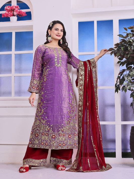 Heavily Embroidered Fancy Top-Plazzo Set with Matching Dupatta - Jaipur Blossom