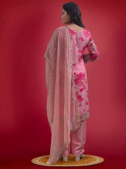Ready to Wear Designer Suit in Kundan Organza with Hand Mirror and Stone Embroidery - Jaipur Blossom