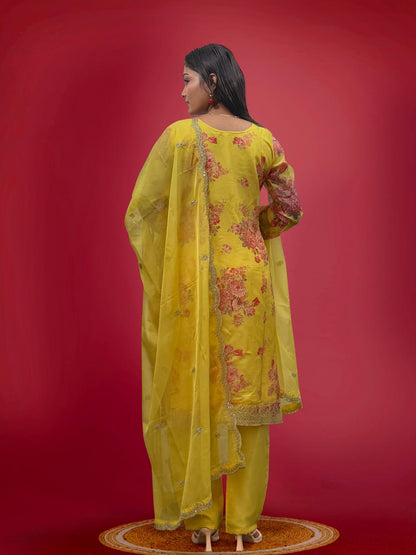 Ready to Wear Designer Suit in Kundan Organza with Hand Mirror and Stone Embroidery - Jaipur Blossom