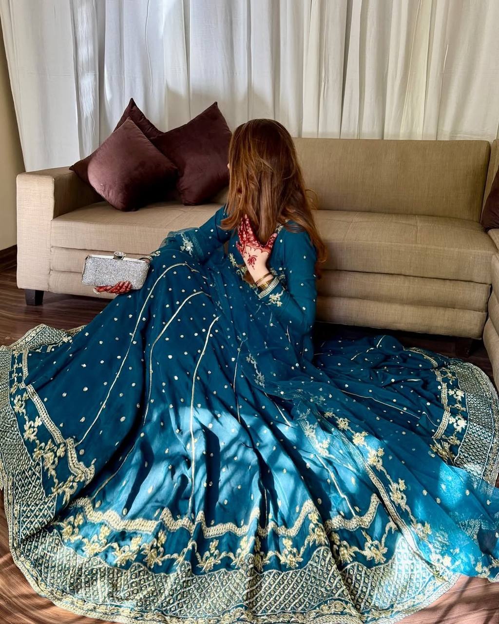 New Designer Party Wear Blue Heavy Star Georgette Gown with Pant and Embroidery Work
