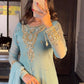 Sky Blue Party Sharara Suit with Fancy Top and Dupatta in Rich Fox Georgette - Jaipur Blossom