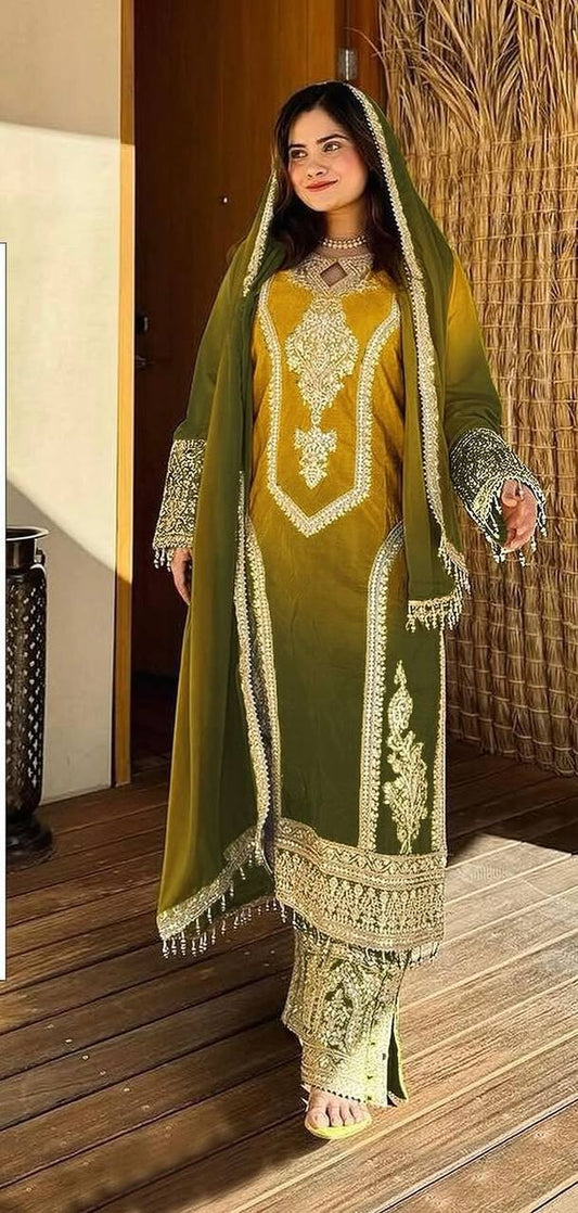 Dual Tone Grace Luxe Chinon Silk Top, Plazzo & Dupatta for a Stunning Look - Jaipur Blossom