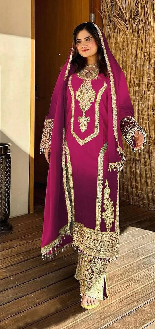 Dual Tone Grace Luxe Chinon Silk Top, Plazzo & Dupatta for a Stunning Look - Jaipur Blossom
