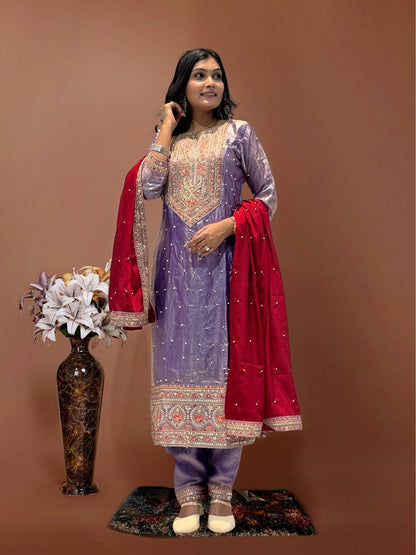 Luxury Ready to Wear Suit with Premium Embroidery and Sequence Accents - Jaipur Blossom