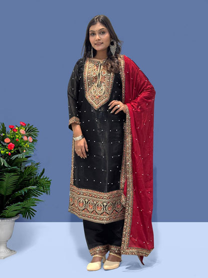 Luxury Ready to Wear Suit with Premium Embroidery and Sequence Accents - Jaipur Blossom