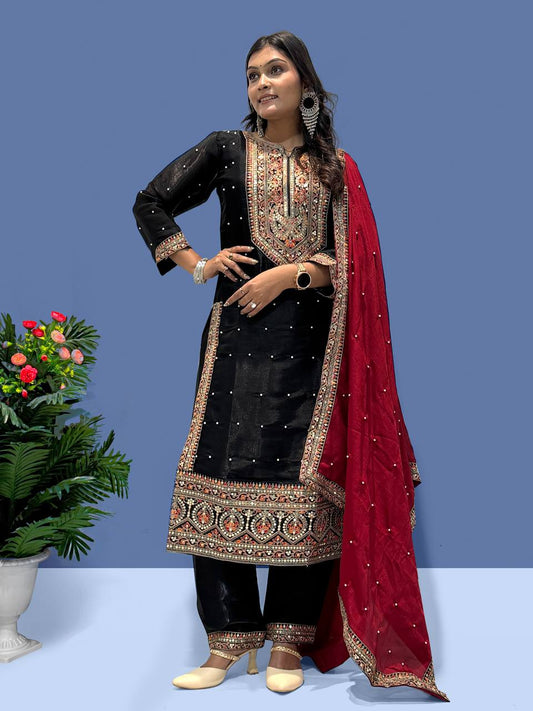 Luxury Ready to Wear Suit with Premium Embroidery and Sequence Accents - Jaipur Blossom