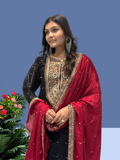 Luxury Ready to Wear Suit with Premium Embroidery and Sequence Accents - Jaipur Blossom