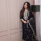 Stylish Black Three Piece Suit with Handcrafted Embroidery and Sequin Accents - Jaipur Blossom