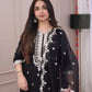 Stylish Black Three Piece Suit with Handcrafted Embroidery and Sequin Accents - Jaipur Blossom