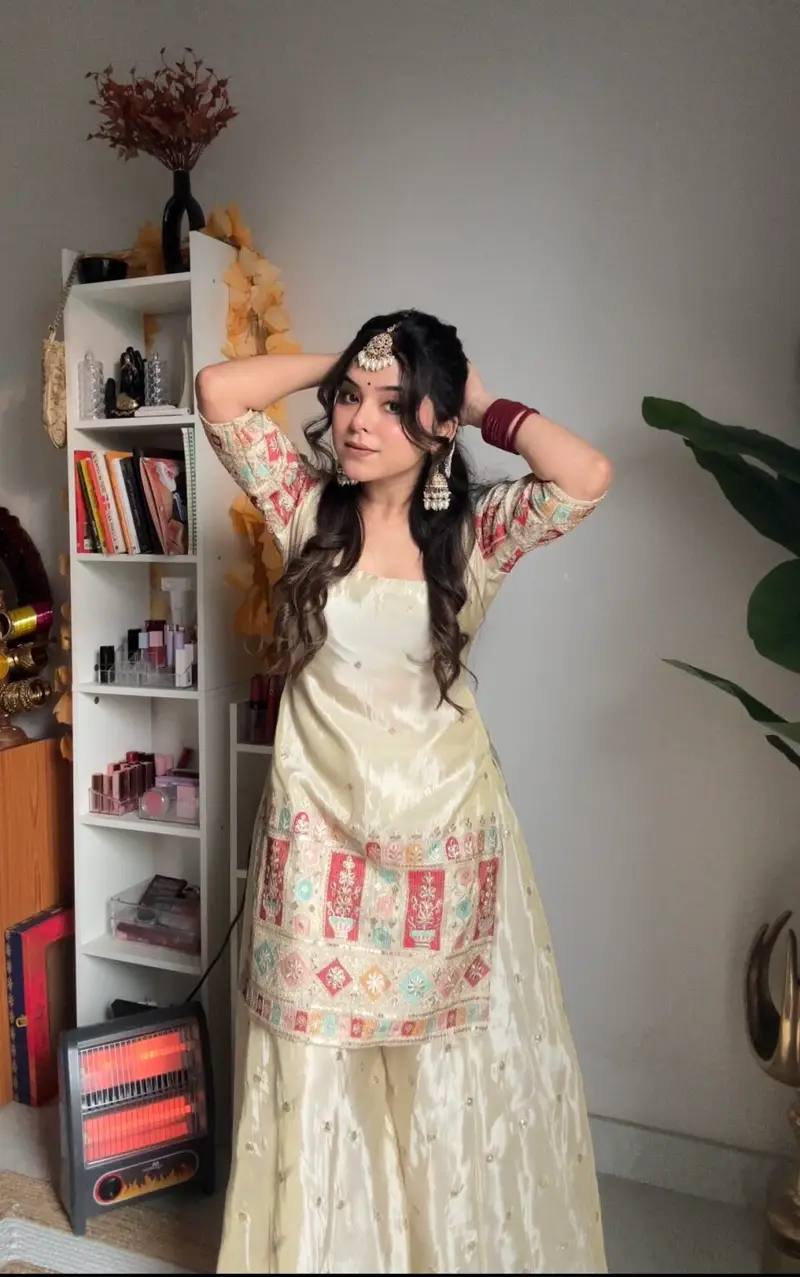 New Designer Party Wear Set in Heavy Chinon Silk with Embroidered Top, Plazzo & Fancy Dupatta
