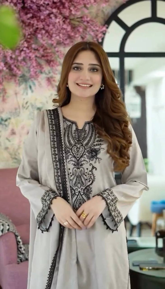 Monochrome Muse Statement Wear in Faux Georgette with Rich Detailing - Jaipur Blossom