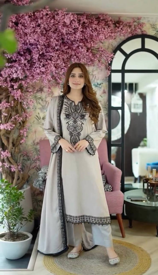 Monochrome Muse Statement Wear in Faux Georgette with Rich Detailing - Jaipur Blossom