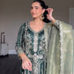 Premium Party Wear Chinnon Silk Top and Pant with Heavy Embroidery and Organza Dupatta