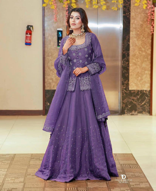 Premium Designer Lehenga Set in Shimmer Silk with Sequin and Pearl Embellishments - Jaipur Blossom