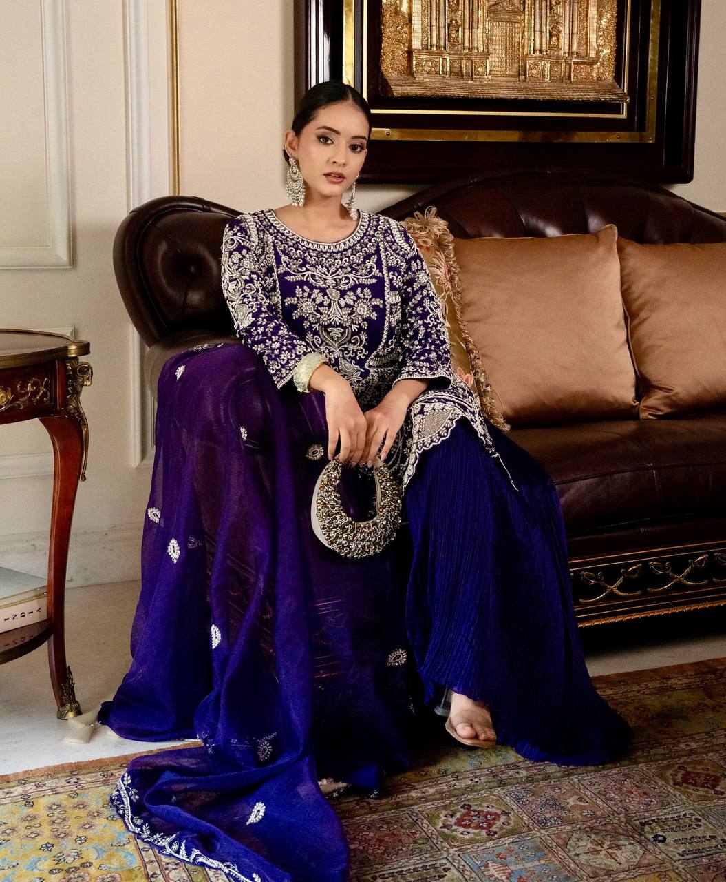 Elegant Fox Georgette Palazzo Set in Rich Purple with Sequin Embroidery - Jaipur Blossom