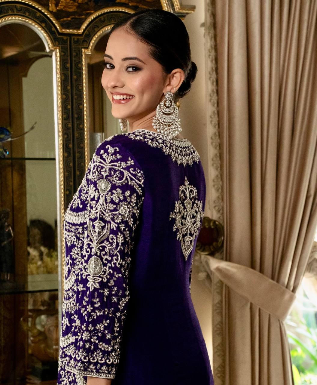 Elegant Fox Georgette Palazzo Set in Rich Purple with Sequin Embroidery - Jaipur Blossom