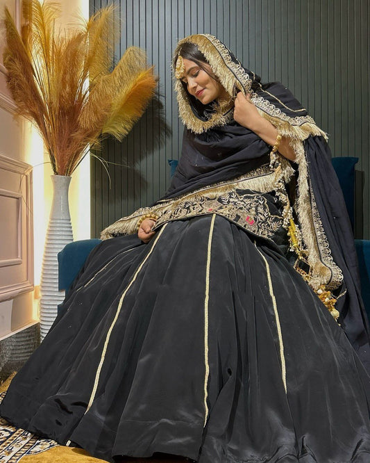 Modern Heritage Natural Crepe Silk Lehenga and Blouse Set with Coordinated Dupatta - Jaipuri Vastra